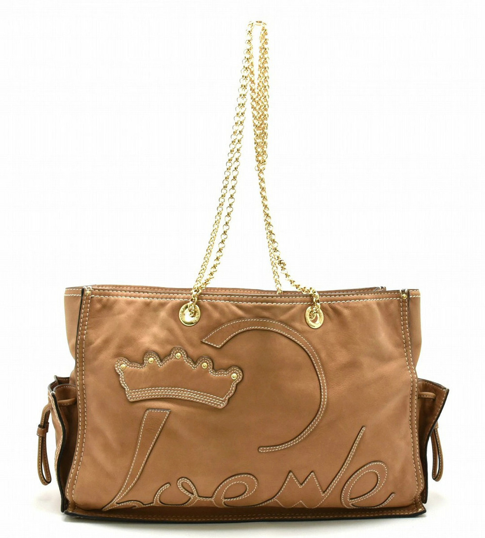 Loewe Shopper Chain Shoulder Bag Tote Leather Brown